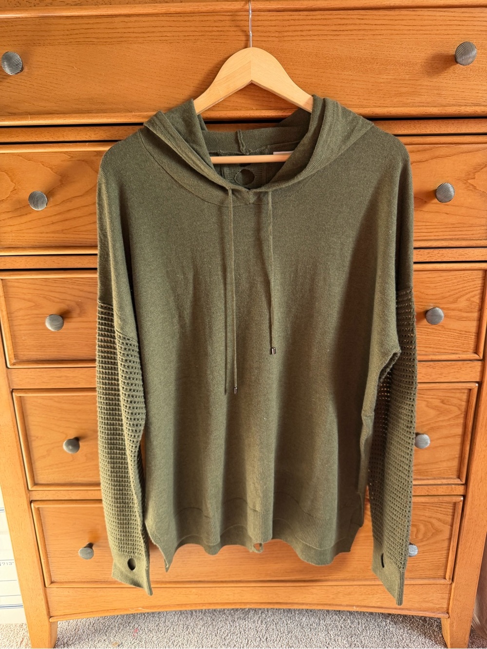 Stitches & Stripes Sweater Hoodie Olive Green Pullover Thumbholes Wool Blend XL